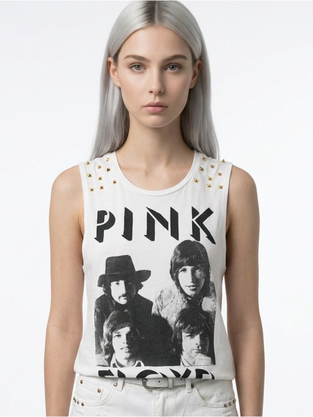 PINK FLOYD | Gold Spike White Tank TopāBand Tee Womenās Size Large